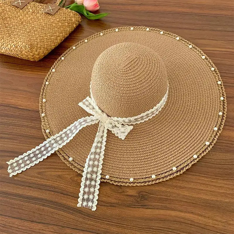 Women's Oversized Bow Straw Sun Hat – UV Protection Beach Hat