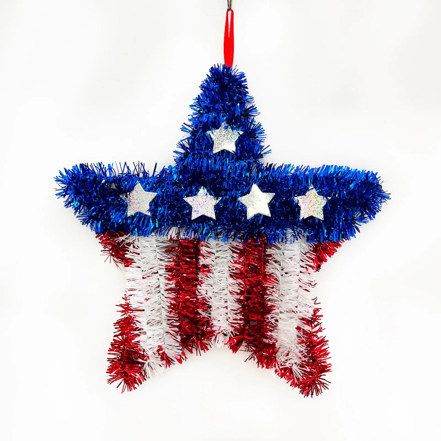 4th of July Wreath Pendant – Red White & Blue Star Door Hanging