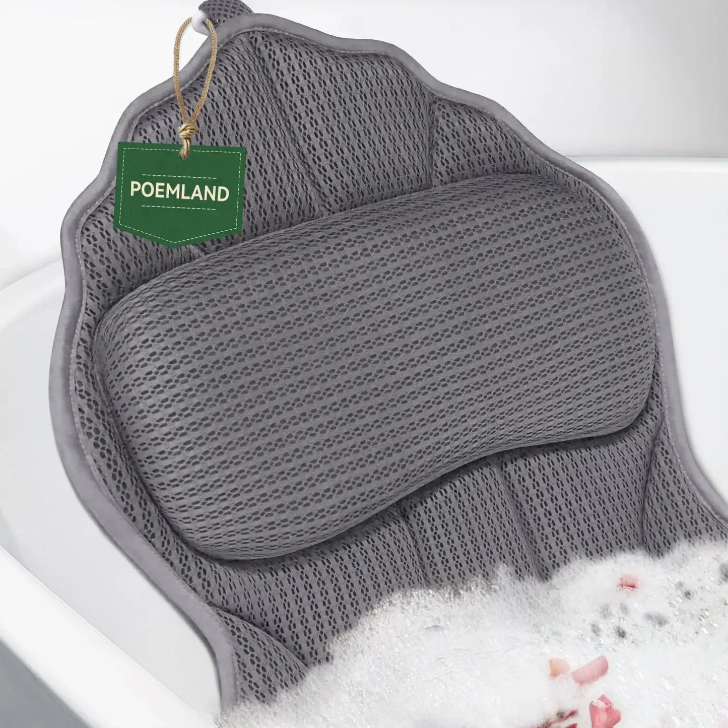 Luxury Bath Pillow with 6 Suction Cups, Ergonomic Head & Neck Support, Soft 4D Mesh for Tub Relaxation (Grey) Peaceful Pleasures Health and Wellness United States