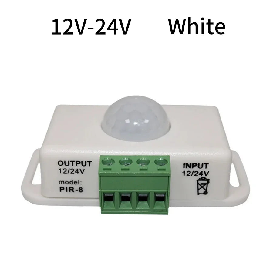 DC 12V-24V PIR Motion Sensor Automatic Module Infrared Induction Detector Movement Sensor Switch for LED Light Strip Lamp Peaceful Pleasures Health and Wellness white shell