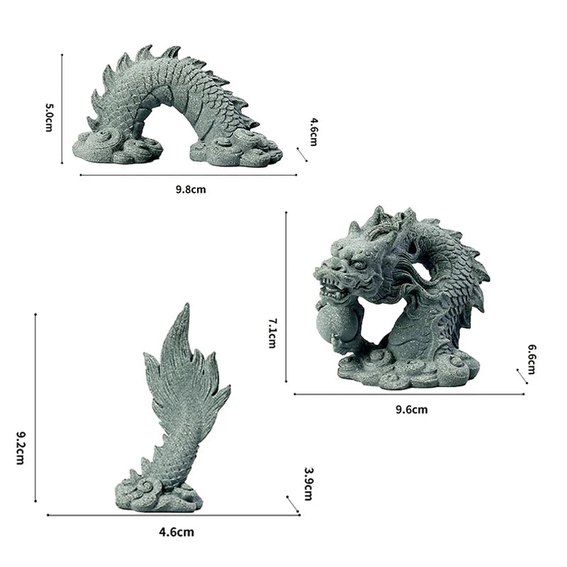 Chinese Stone Dragon Fish Tank Ornament | Aquarium Decor Set