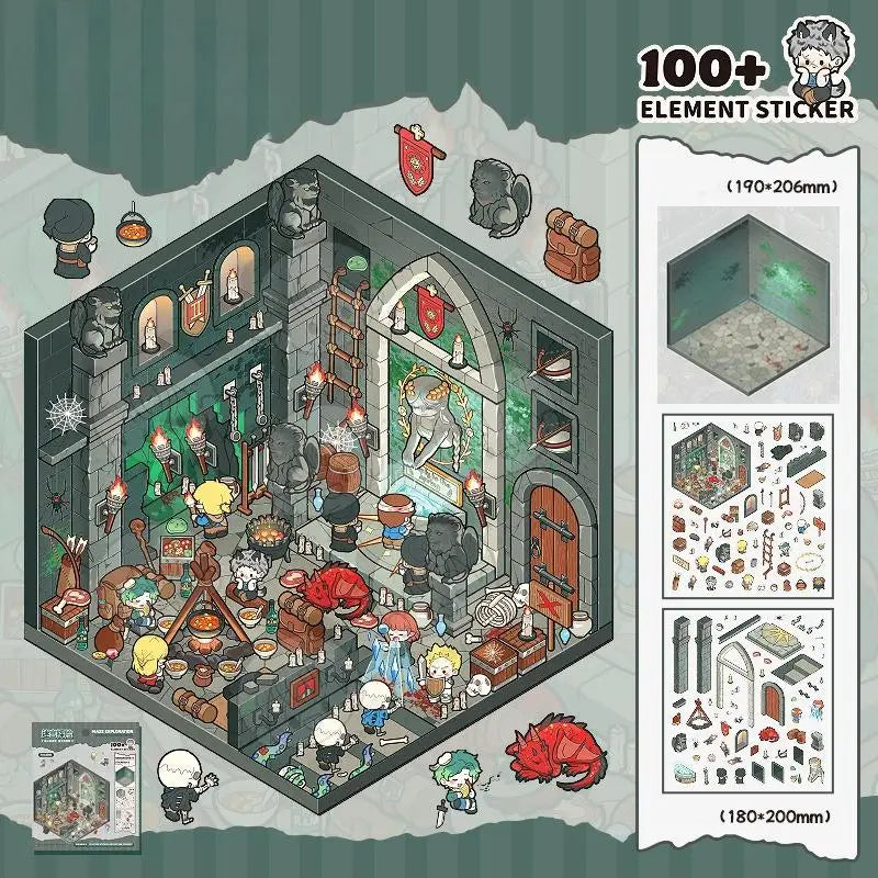 Kawaii 3D Miniature Scene Stickers – Adventure Cabin 4-Piece Set