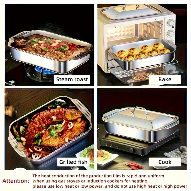 Stainless Steel Fish Grill Tray with Lid | Round BBQ Plate