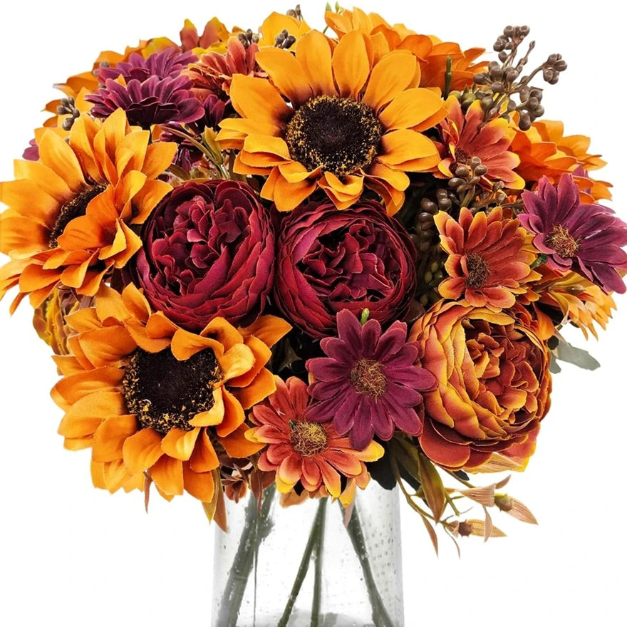 Silk Sunflower Artificial Bouquet | Wedding & Home Decor Artificial Silk Flowers Peaceful Pleasures Health and Wellness