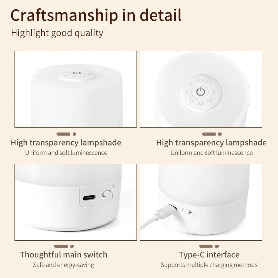 Touch Night Lamp 3 Modes Dimming Bedroom Bedside Lamp USB Charging Night Light Ambient Light Soft Light Table Lamp For Kids Gift Peaceful Pleasures Health and Wellness