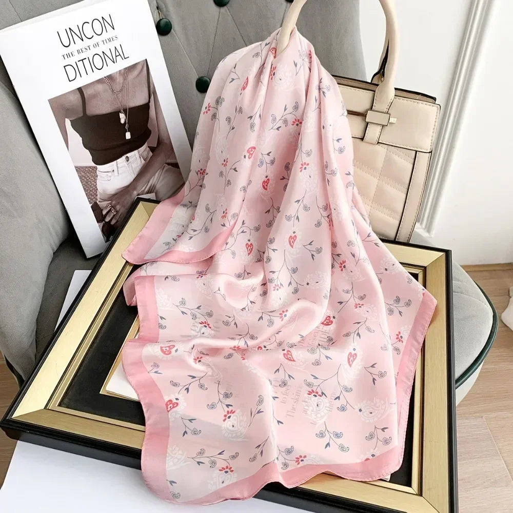 Women's Printed Square Scarf 70x70cm – Silk-Feel Shawl & Wrap