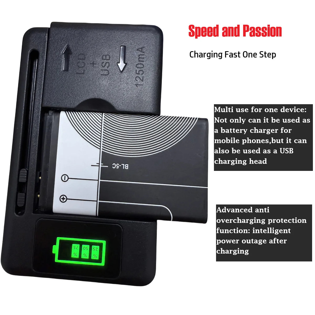 Mobile Battery Charger Universal LCD Indicator Screen USB-Port For Cell Phone Chargers 32-55mm Battery Charging US UK EU Plug Peaceful Pleasures Health and Wellness