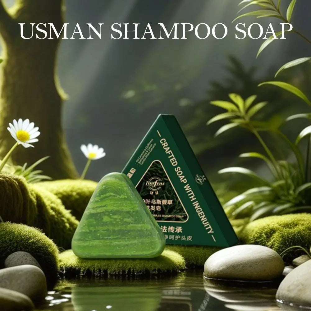 Usman Grass Shampoo Soap Cypress Leaf Polygonatum Herbal Plant Extract Refreshing Clean Oil Control & Itching 120g Peaceful Pleasures Health and Wellness