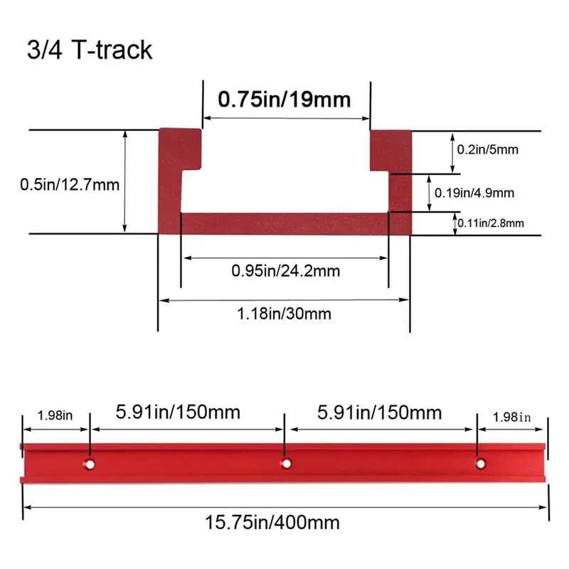 A36T-6Pc Aluminum 400Mm Double-Cut Profile Universal 3/4 T-Track With Predrilled Mounting Holes,30 Type T Track Peaceful Pleasures Health and Wellness