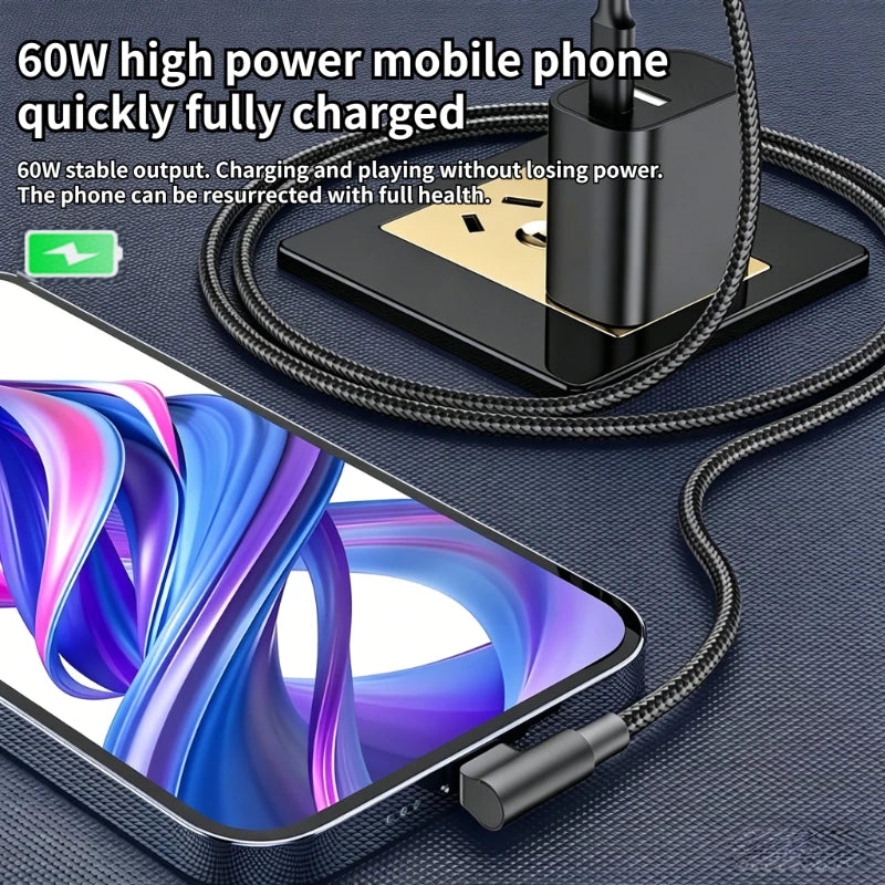 60W USB C To Type C PD 90-Degree Angle Gaming Fast Charging Cable Suitable For Type-C Interface Mobile Phone And Tablet Devices Peaceful Pleasures Health and Wellness