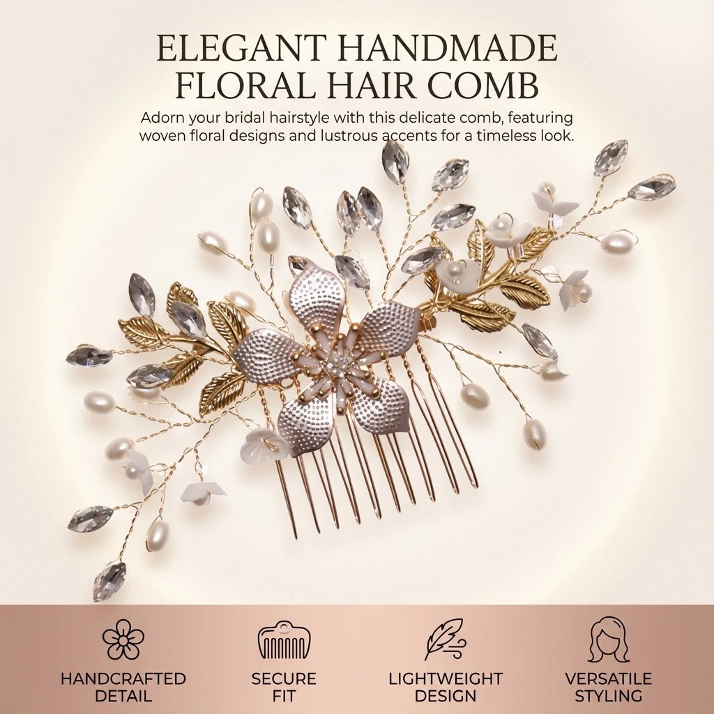 Bridal Flower Pearl Hair Comb Elegant Side Bun Wedding Accessory Peaceful Pleasures Health and Wellness