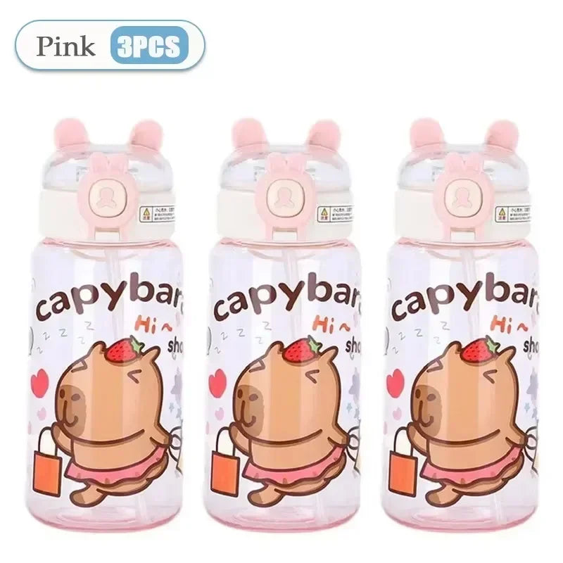Capybara Cartoon Water Bottle 500ml Kids Sports Straw Cup