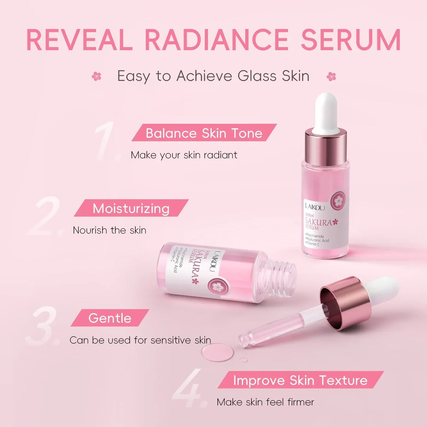 LAIKOU Sakura Face Serum Wrinkle Essence Brightening Essence Shrink Pores Moisturizing Skin Care 17ml or 30ml Peaceful Pleasures Health and Wellness