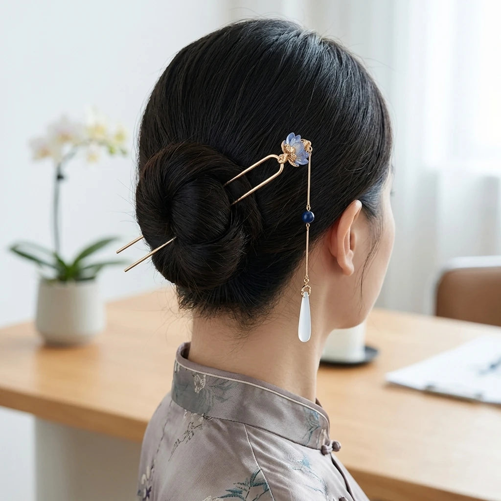 Purple-Lotus Tassel Hairpin For Hanfu Cheongsam Traditional Hairstyle Accessory Peaceful Pleasures Health and Wellness