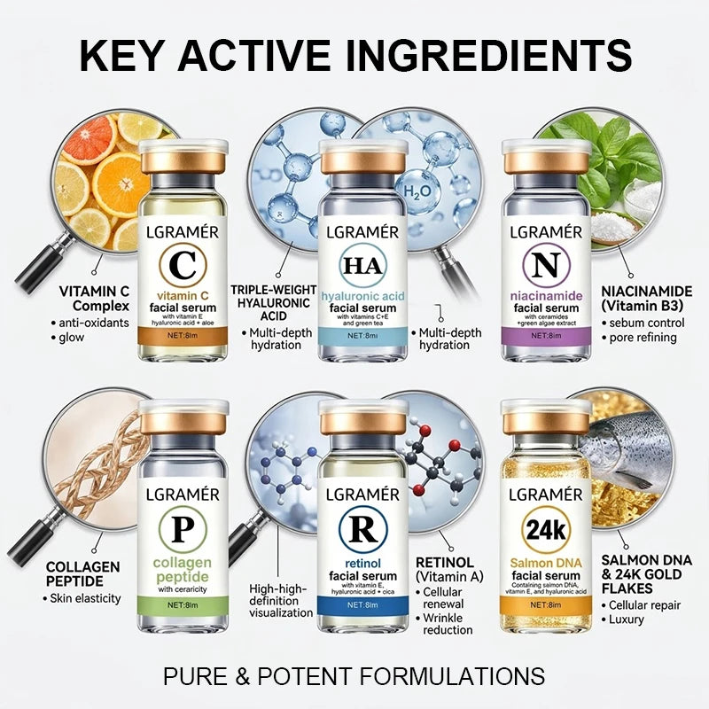 6-in-1 Face Serum Trio – Vitamin C, Retinol & Hyaluronic Acid