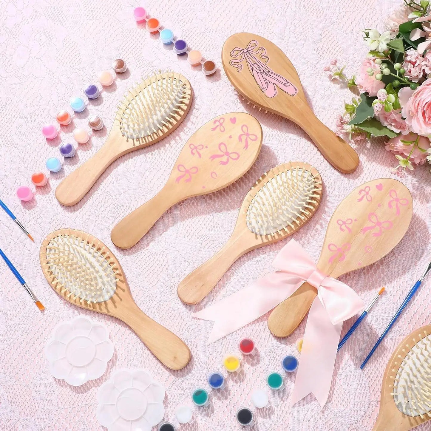 DIY Wooden Hairbrush Painting Kit | 6 Brushes & Color Pens