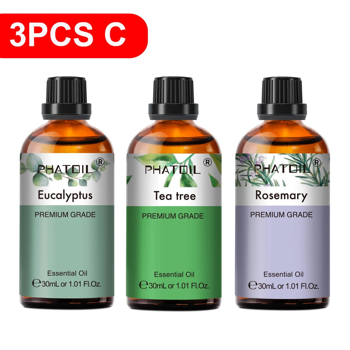 PHATOIL 30ml Lavender Lemon Eucalyptus Sandalwood Bergamot Aromatherapy Essential Oil For Diffuser,Candle Making,DIY Soap & Bomb Peaceful Pleasures Health and Wellness 3PCS C 30ml