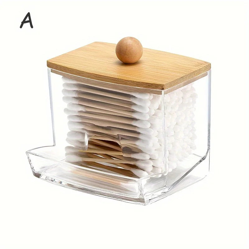 Clear Acrylic Swab Holder & Beauty Organizer Jar – Storage Dispenser for Floss, Makeup Pads & Powder Puffs