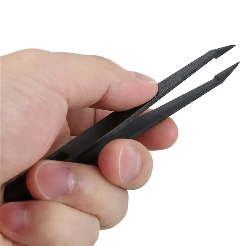 50-Pack Anti-Static Tweezers | Black Plastic Tip, 12cm