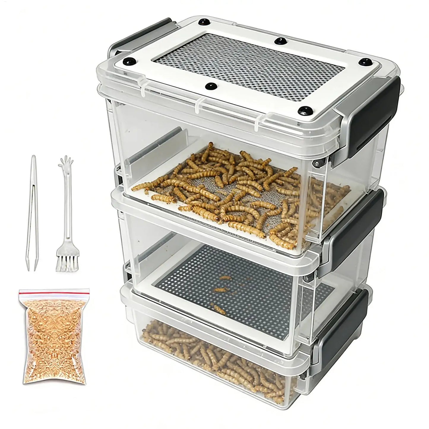 3-Layer Mealworm Breeding Kit Silkworm Feeder Bin Corn Worm Breeder Box for Pet Parents Animal Lovers Keepers Breeders Hobbyists Peaceful Pleasures Health and Wellness