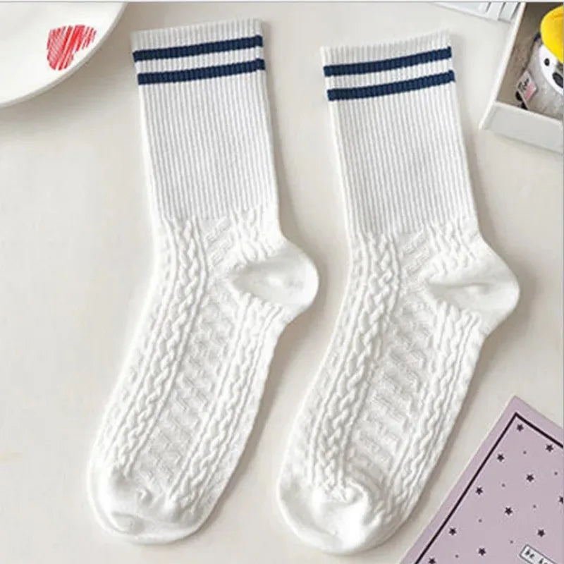 Women's Socks Warm Socks In Autumn and Winter Blue Socks Students High-top Striped Checkered Sports Stockings Peaceful Pleasures Health and Wellness 4 One size