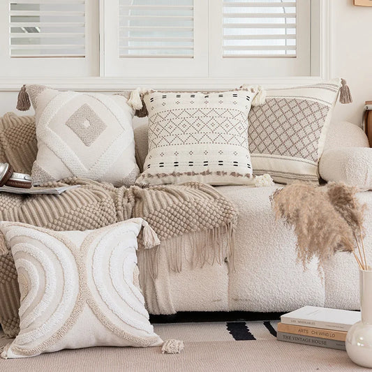 Battilo Luxury Pillow Cover with Tassels Soft Cotton Pillowcase Boho Decorative Throw Pillow for Living Room Sofa Cushion Cover Peaceful Pleasures Health and Wellness