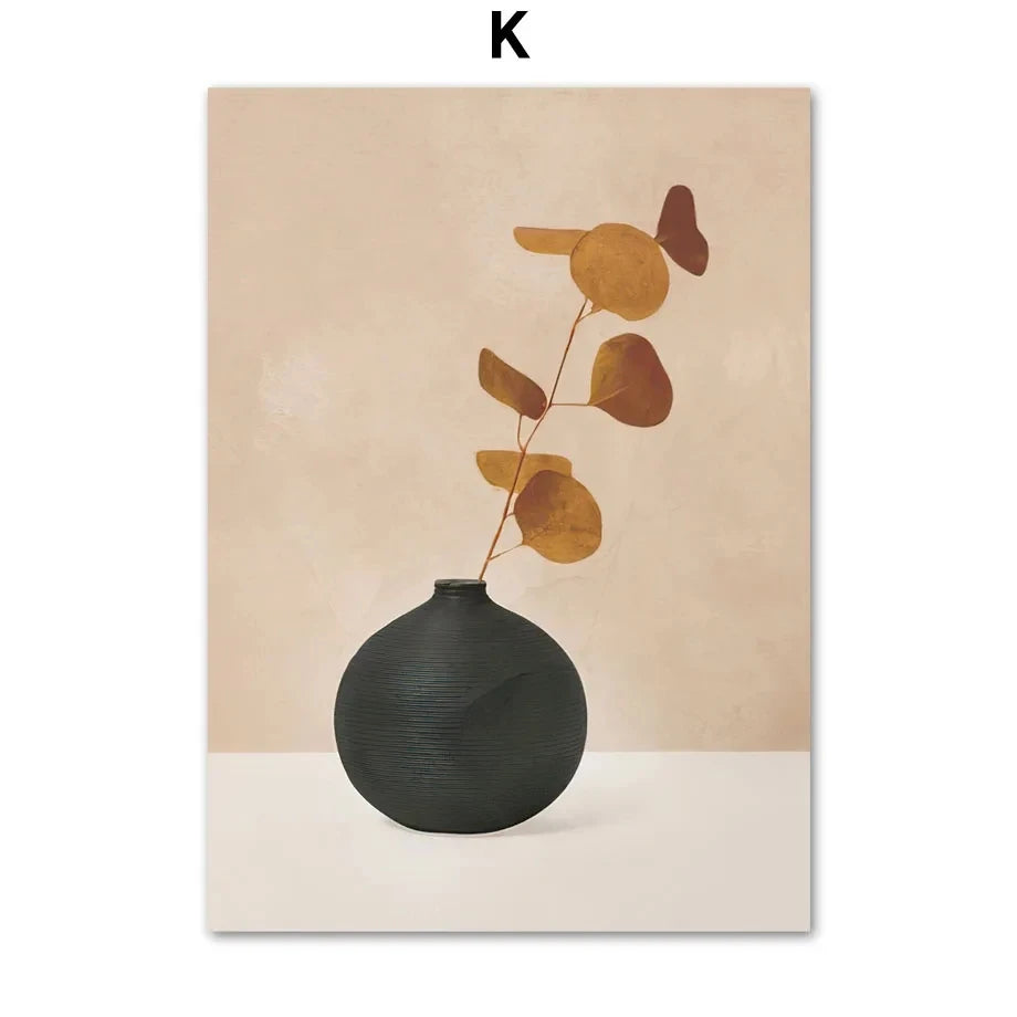 Boho Natural Leaf Flower Vase Abstract Posters Prints Canvas Painting Morandi Nordic Wall Art Pictures Living Room Home Decor Peaceful Pleasures Health and Wellness K 20x30cm Unframed