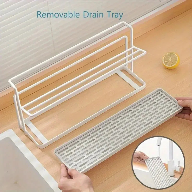 Double-Layer Cup Rack with Drain Tray | Kitchen Countertop Organizer