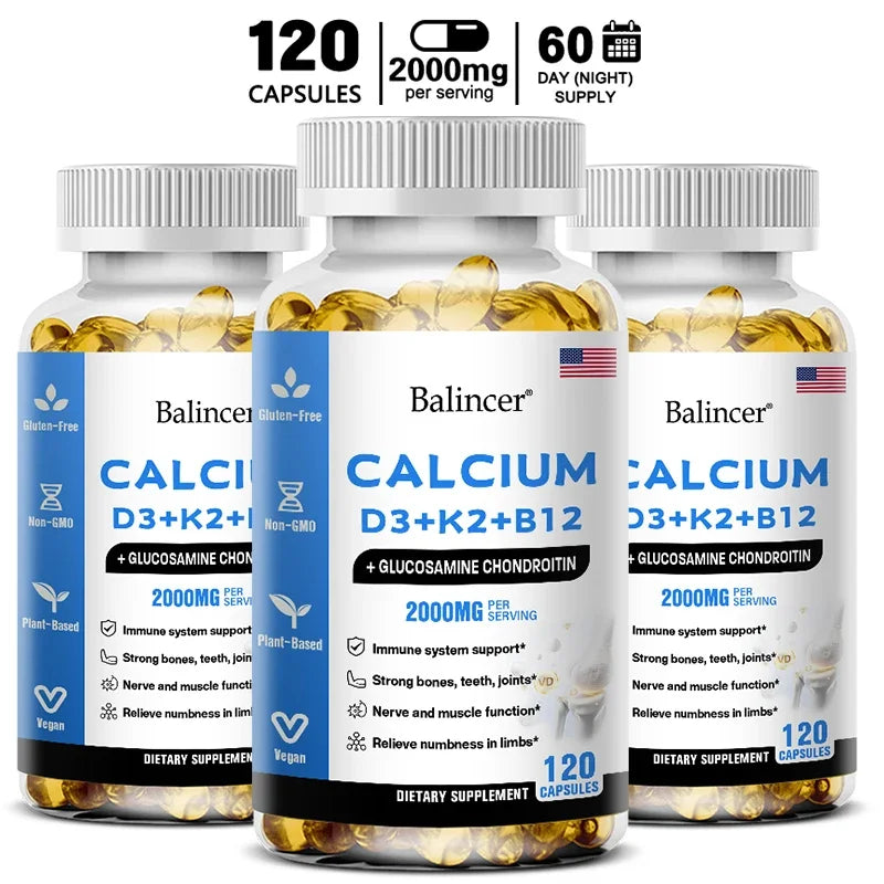 Vitamin D3 K2 B12 2000mg Capsules | Bone & Immune Support 120ct
