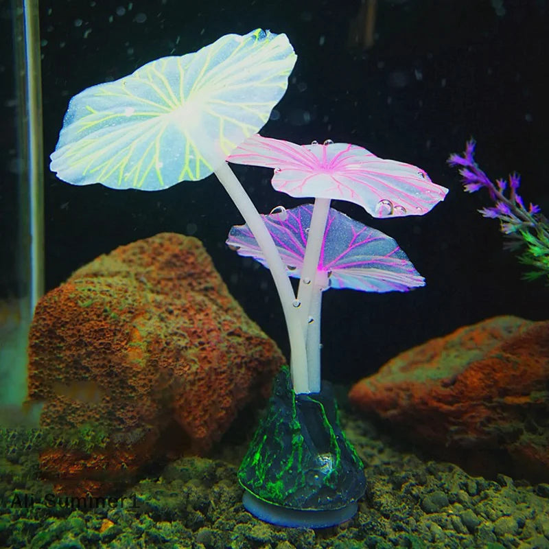 Fluorescent Silicone Artificial Aquarium Plant Decoration 10cm