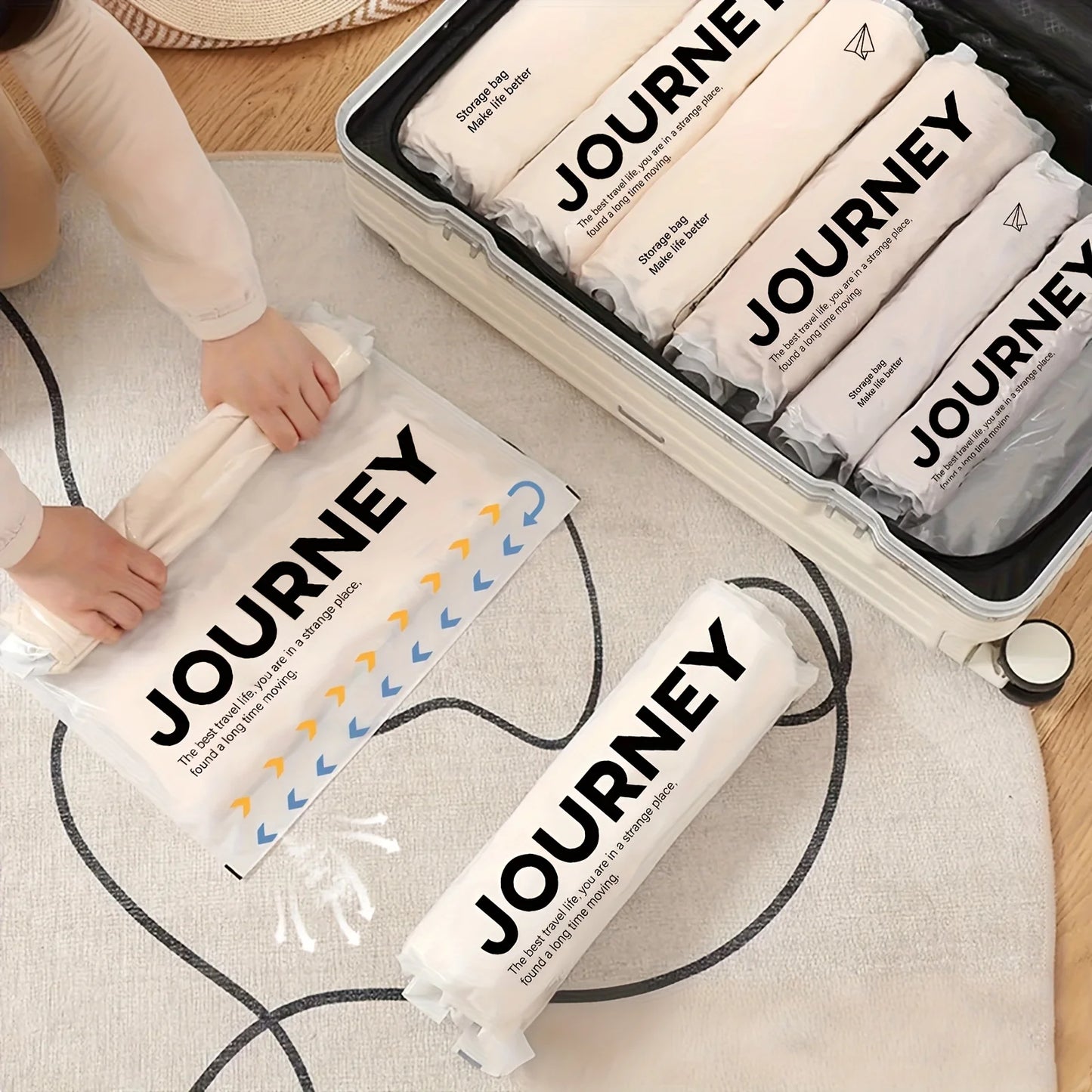 2pcs Hand-Rolled Travel Vacuum Storage Bags – No Pump Needed, Space-Saving Travel Bags for Camping, Picnics and Road Trips Peaceful Pleasures Health and Wellness