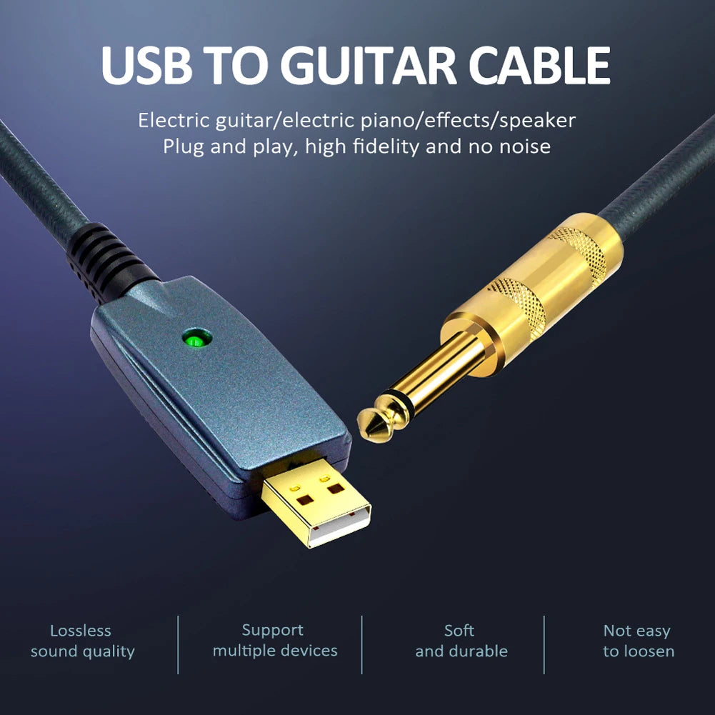 USB Guitar Cable 6.35mm to USB Adapter – 3M No-Driver Cord