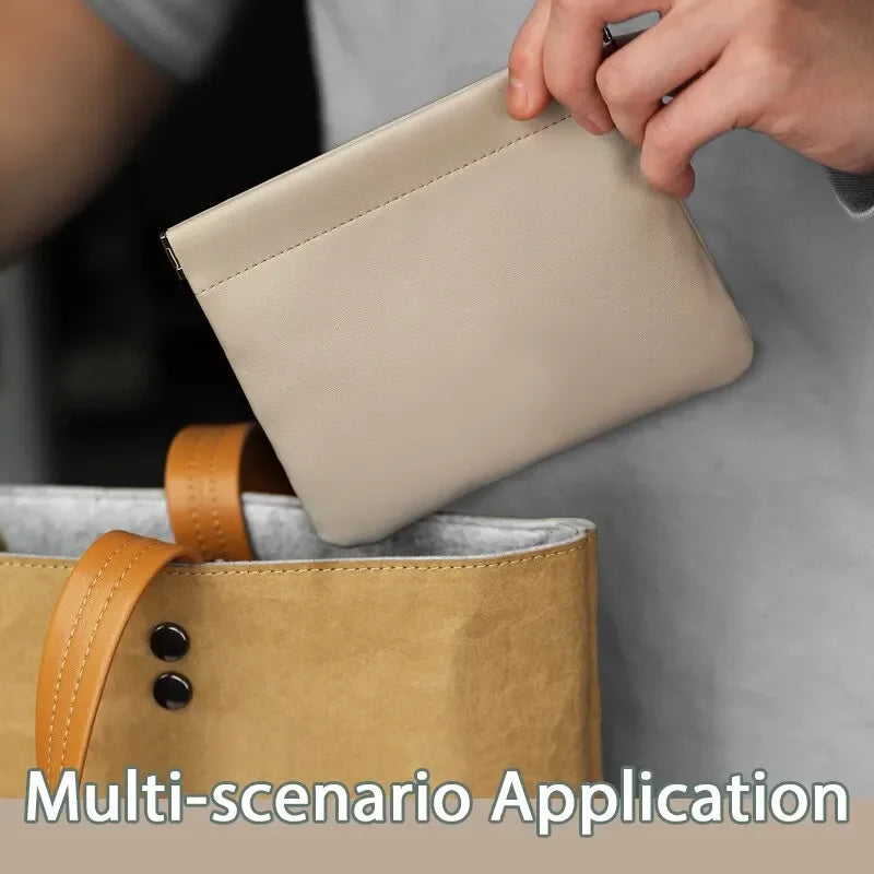 Fashion PU Leather Storage Bag Automatic Closure Waterproof Purse Portable Earphone Charging Line Cosmetic Lipstick Jewelry Bag Peaceful Pleasures Health and Wellness