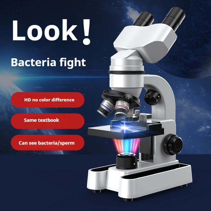 40X-1600X Students Majoring In Binocular Biological Microscopy, Experimental Puzzle Science Popularization Research Peaceful Pleasures Health and Wellness