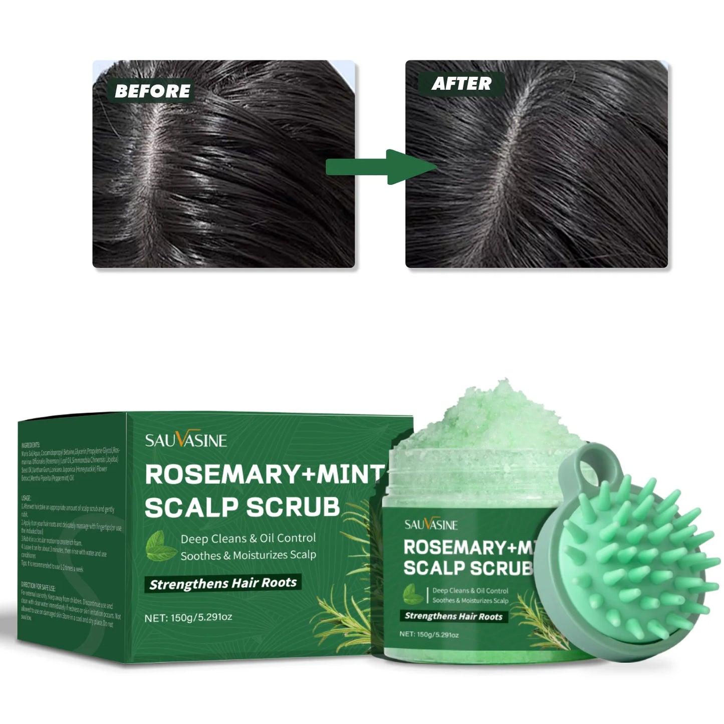 Rosemary Mint Scalp Scrub, Deep Cleansing Refreshing Oil Control, Rosemary Shampoo for Strengthens Hair Nourishing Scalp,150g Peaceful Pleasures Health and Wellness SCALP SCRUB
