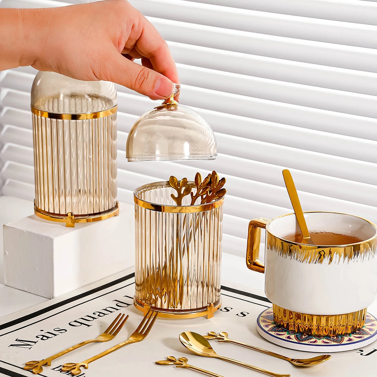 Modern Coffee Spoon Holder Cup Tableware Holder Utensil Holder Food Storage Canister for Centerpiece Peaceful Pleasures Health and Wellness