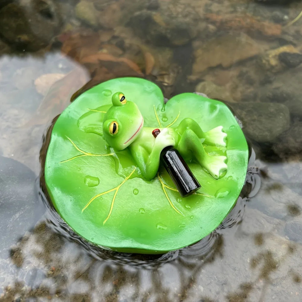 Floating Frog Pond Ornament | Resin Figurine Garden Decor Garden Figurine Peaceful Pleasures Health and Wellness