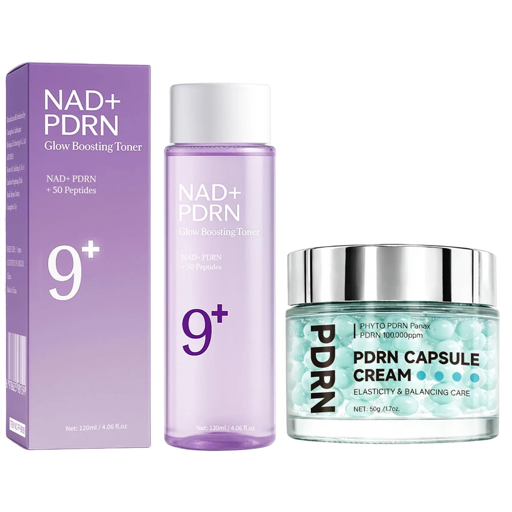 NAD+PDRN Glow Boosting Toner, PDRN Capsule Cream 100, Brighten Skin Tone, PDRN Glowing Moisturizer Set, Korean skincare Peaceful Pleasures Health and Wellness 2PCS