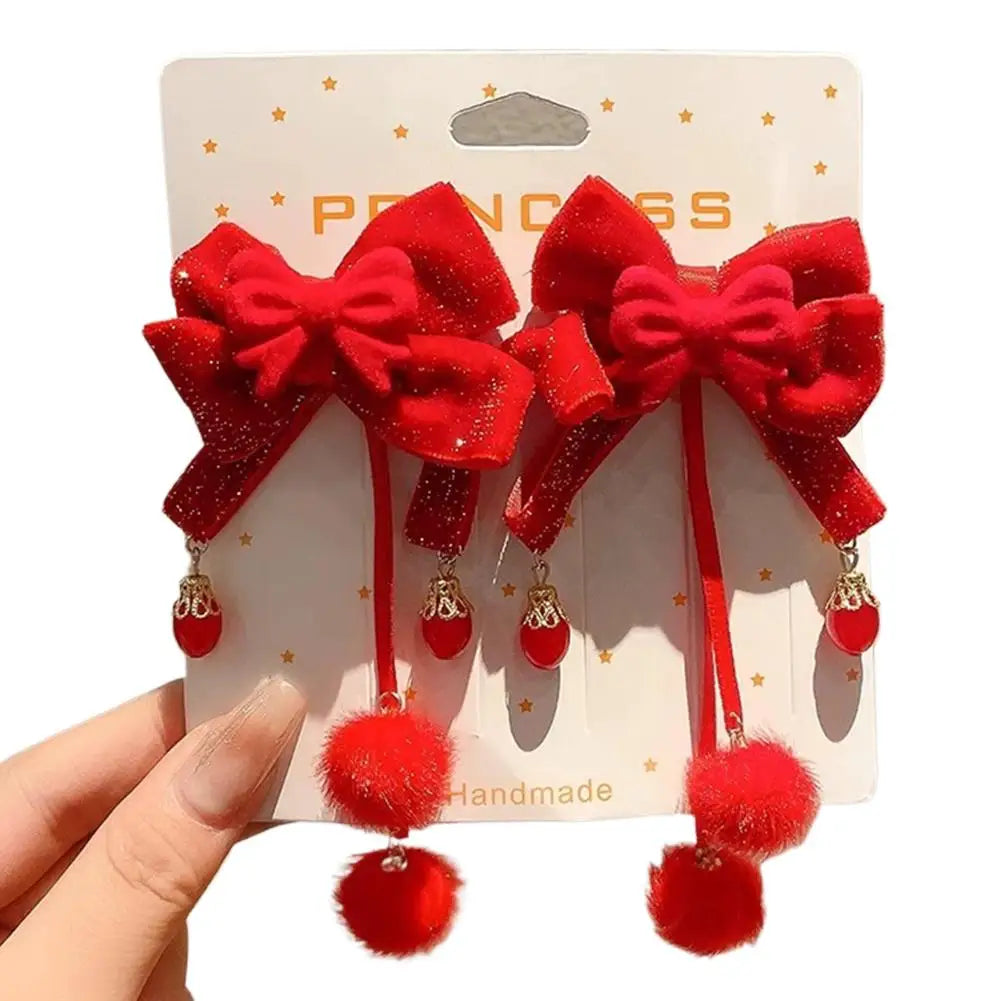 Festival Charming Hair Clips New Year Children Girls Chinese Style Red Ribbon Bow Hair Pin Festival Jewelry Hair Accessories Peaceful Pleasures Health and Wellness style3