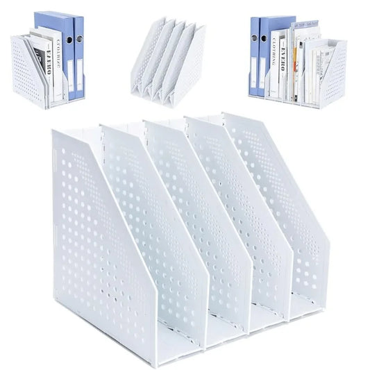 Foldable Magazine File Organizer – 4-Compartment Desk Rack Desktop File Organizer Peaceful Pleasures Health and Wellness