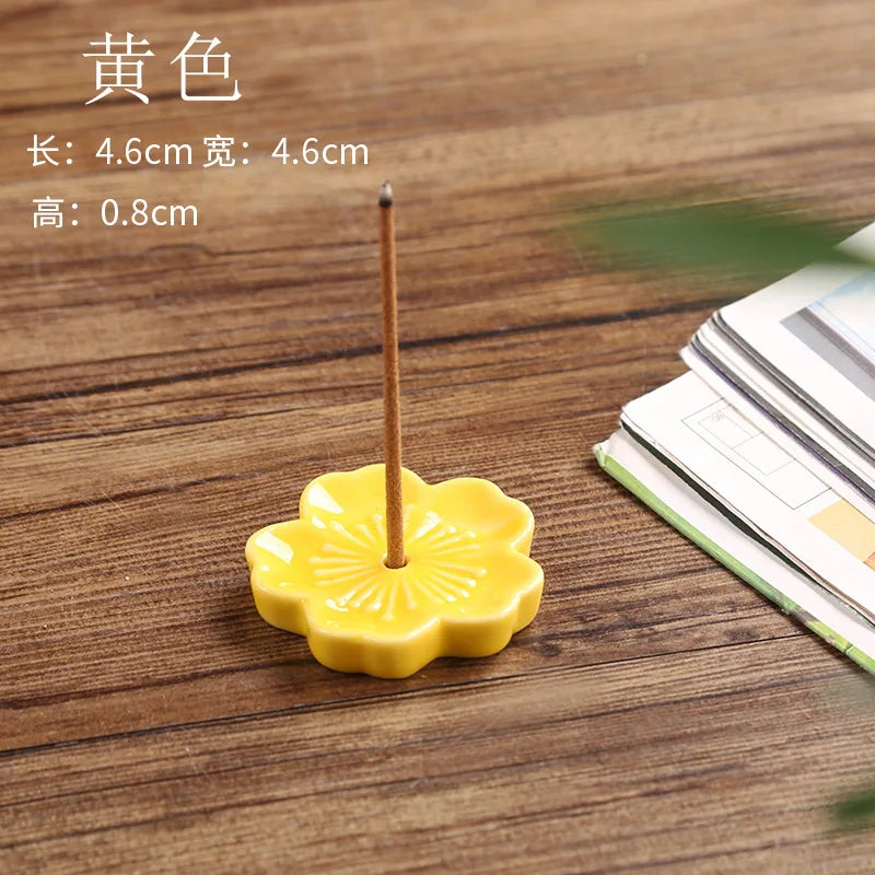 Ceramic Cherry Blossom Incense Holder Wax Melt Burner Holder Aromatherapy Office Teahouse Living Room Ornament Insence Burner Peaceful Pleasures Health and Wellness yellow