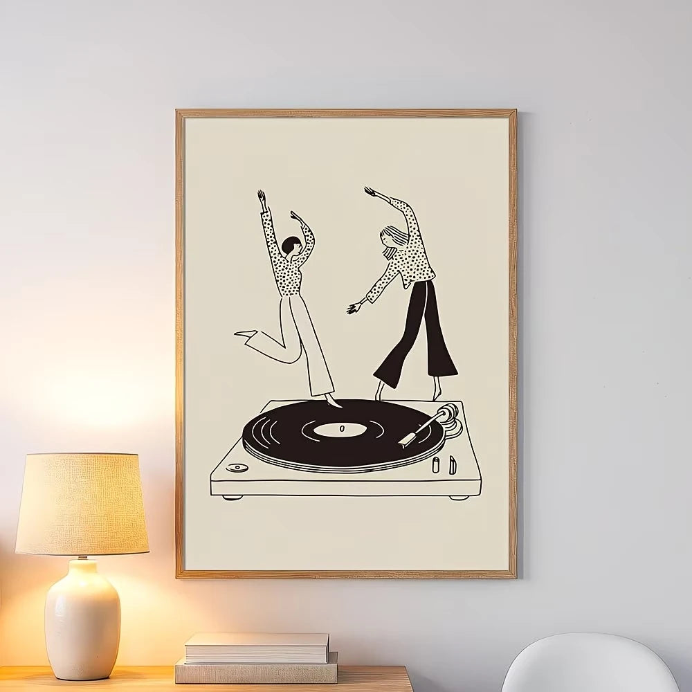 Dancing Girls Vinyl Record Canvas Wall Art Print | Music Decor