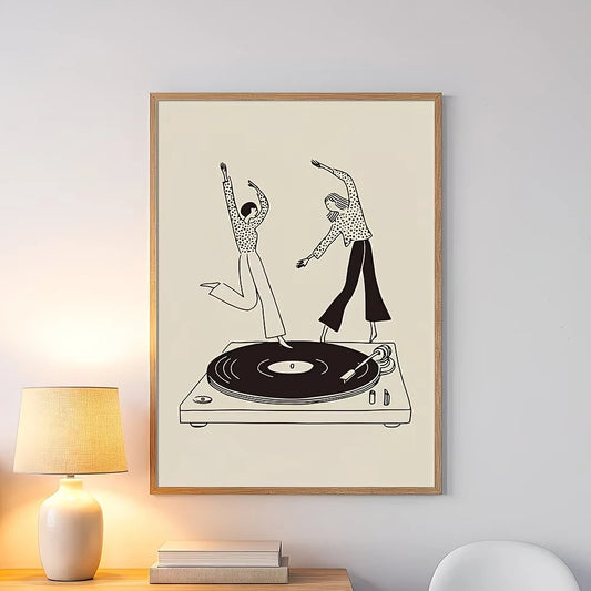 Dancing Girls Vinyl Record Canvas Wall Art Print | Music Decor Canvas Wall Art Peaceful Pleasures Health and Wellness G4713 21x30cm Wood Framed