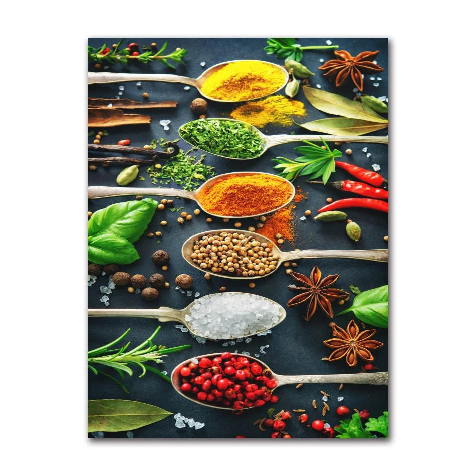 Spices Peppers Herbs Kitchen Canvas Wall Art | HD Unframed Print