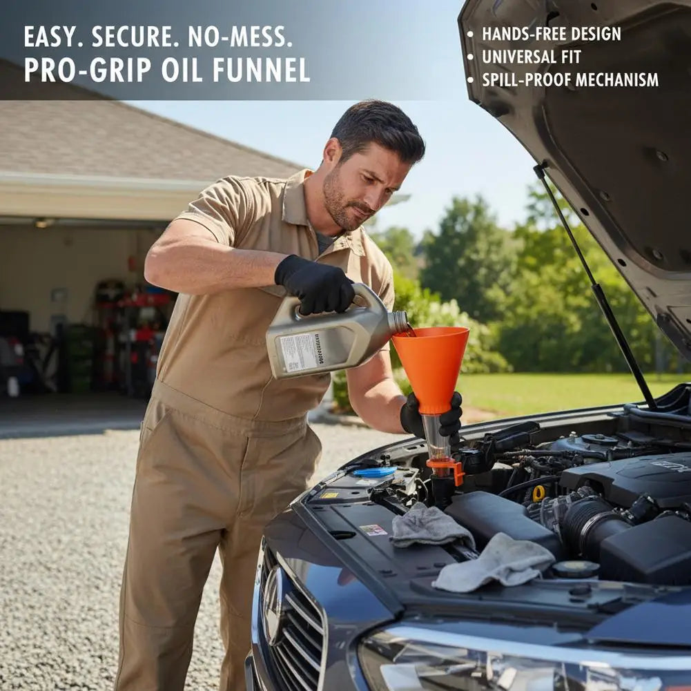Universal Self‑locking Car Oil Filling Funnel Adjustable Clamp Engine Oil Change Funnel Leak‑proof Oil Change Equipment Tool Peaceful Pleasures Health and Wellness