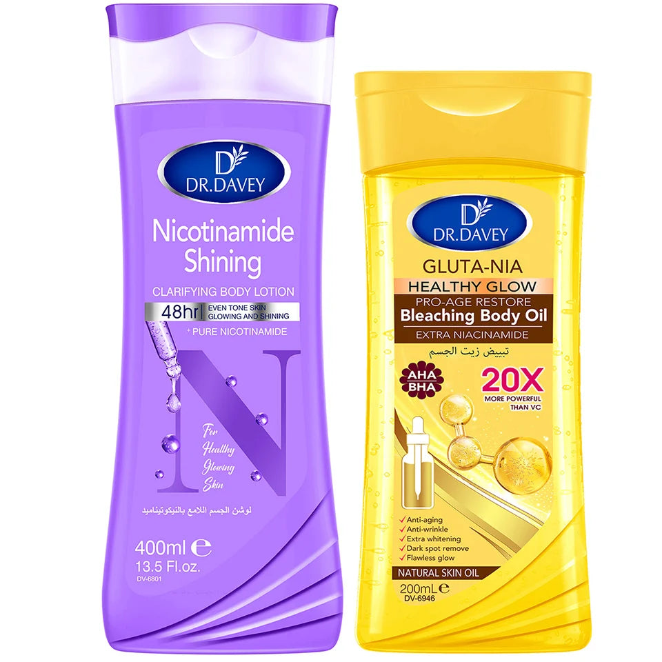 2PCS GLUTA NIA Body Oil + Niacinamide Body Lotion Skincare Set for Home Wear, Suitable for All Seasons to Moisturize the Skin Peaceful Pleasures Health and Wellness GLUTA NIA Body Oil N