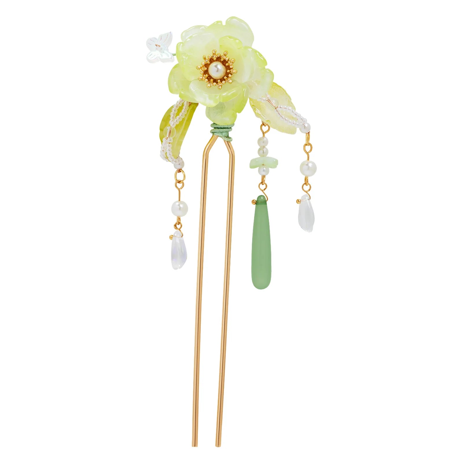 Green Classical Hairpin For Hanfu Alloy Tassel Design Peaceful Pleasures Health and Wellness A