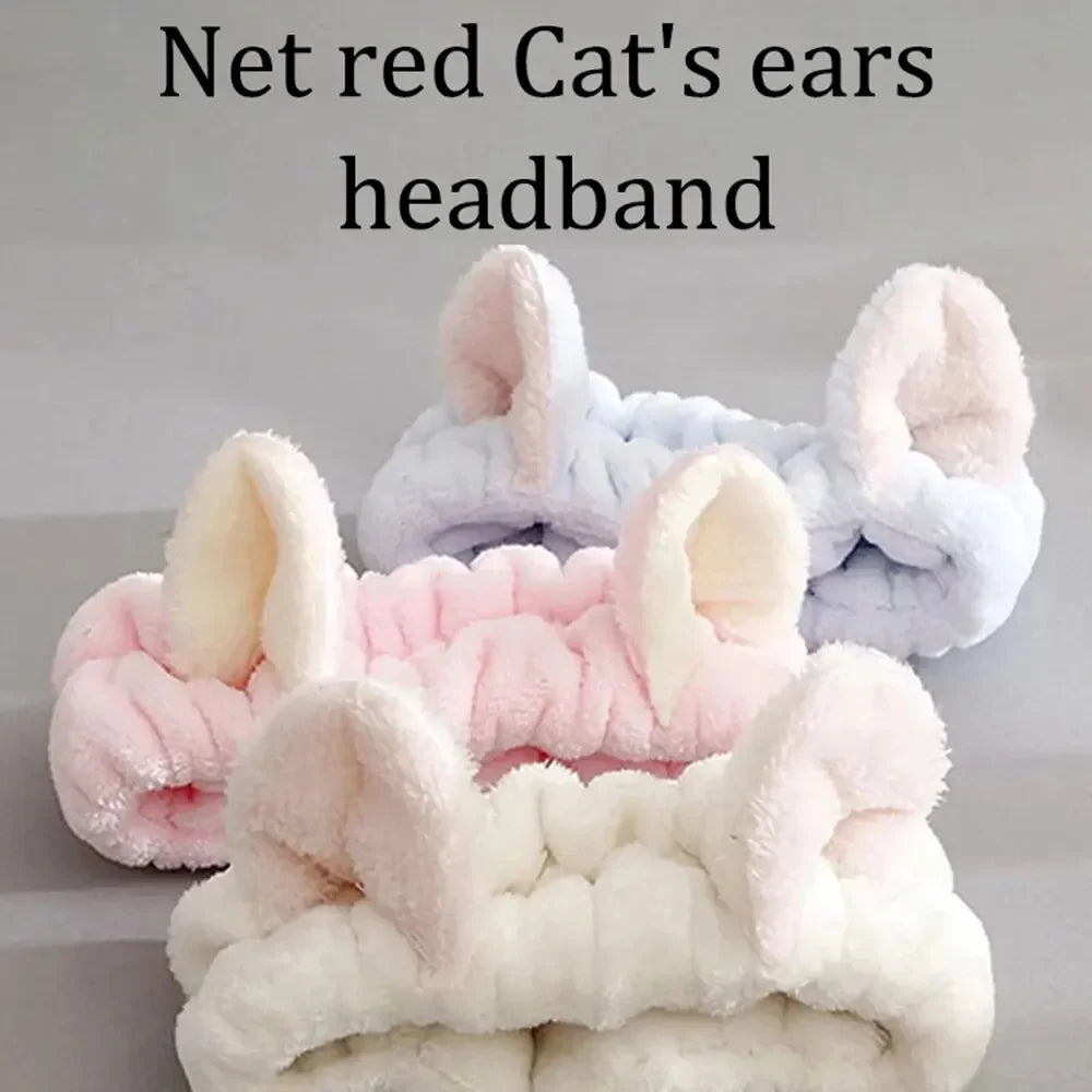 Cute Cat Ear Coral Plush Headband – Soft Makeup & Wash Face Makeup Hair Headband Peaceful Pleasures Health and Wellness