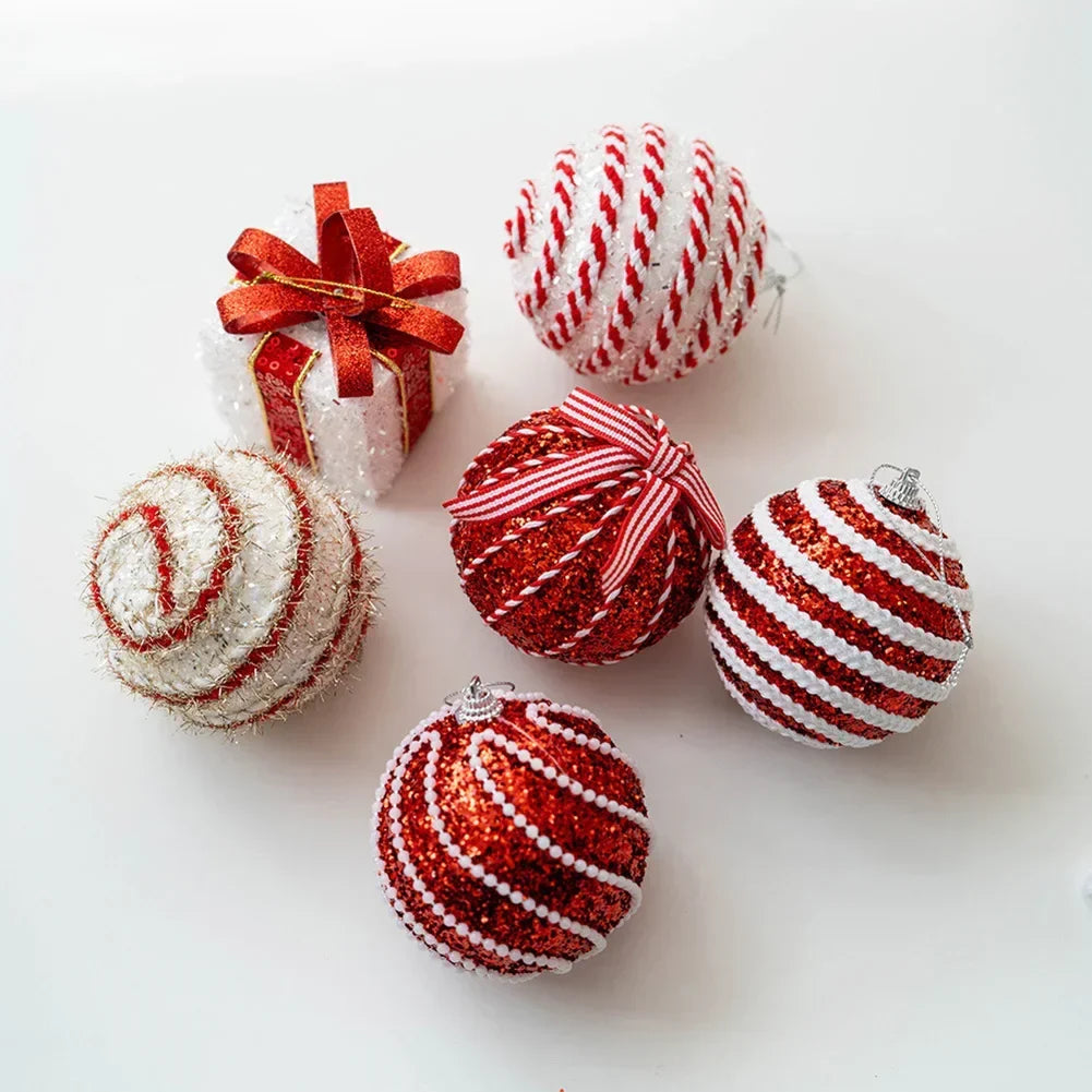 6 Red & White Foam Christmas Ball Ornaments 8cm | 6-Pack