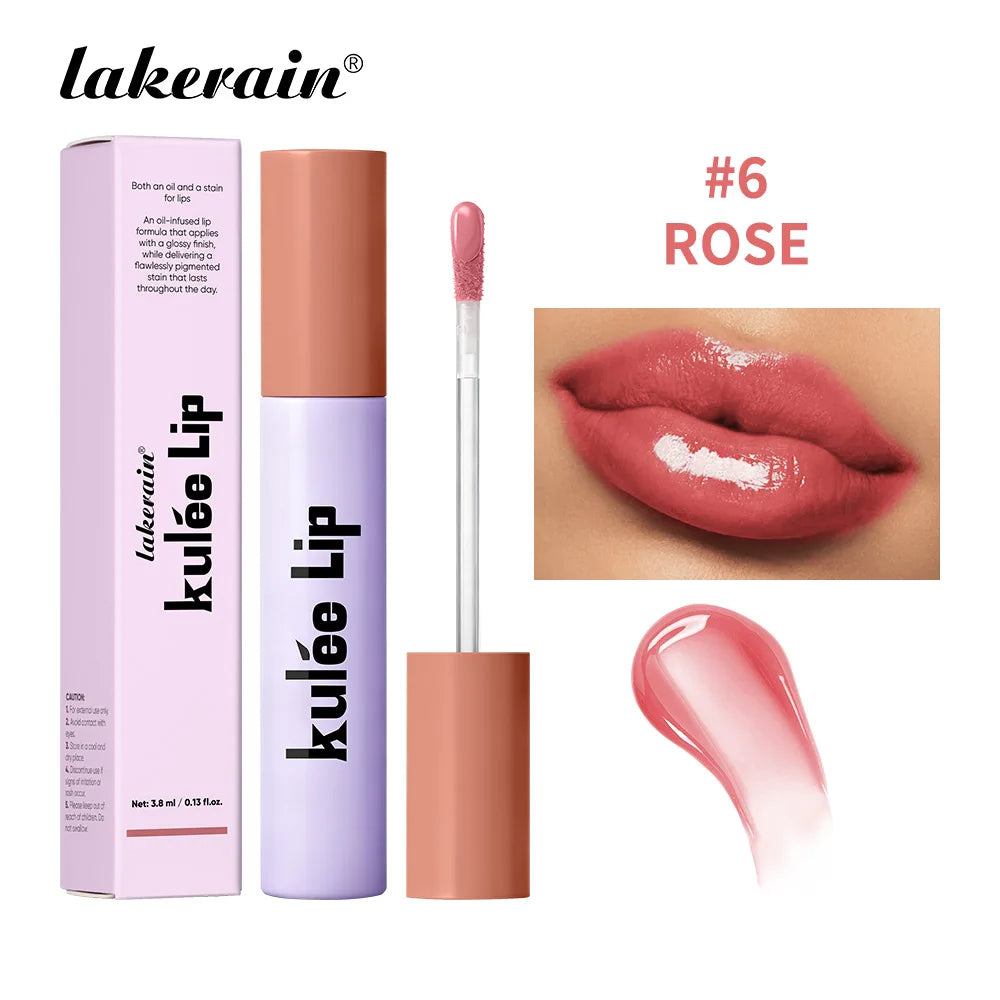 Lakerain Kulfée Lip Oil Long-lasting Moisturizing 9 Color Lip Gloss Non-Sticky Smooth Glide Deep Hydrating Lips Beauty Makeup Peaceful Pleasures Health and Wellness Rose
